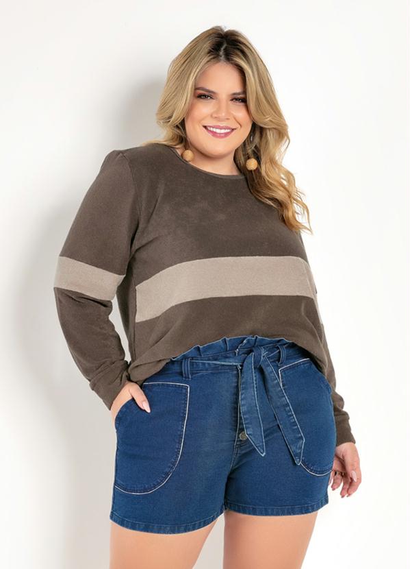 Casaco Marrom Recortes Plus Size Marguerite