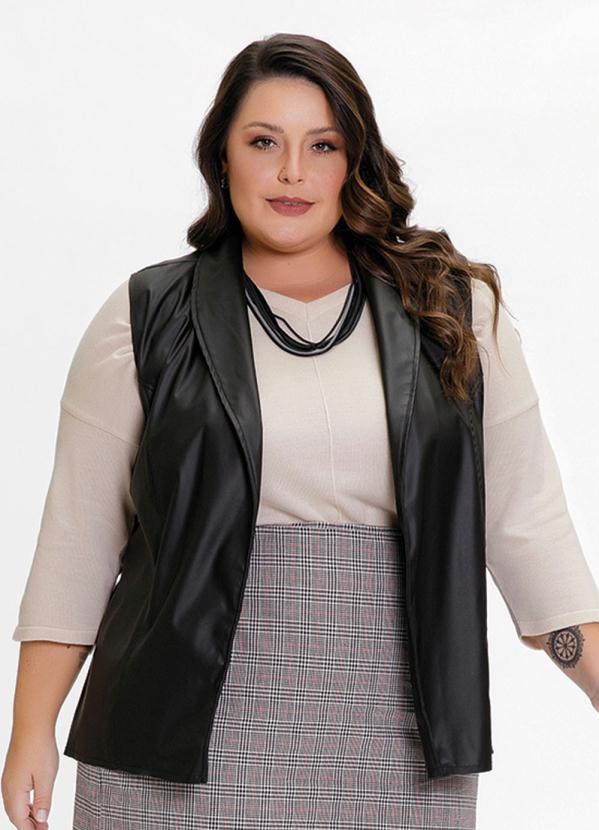 Colete Plus Size Sintético Preto Mink