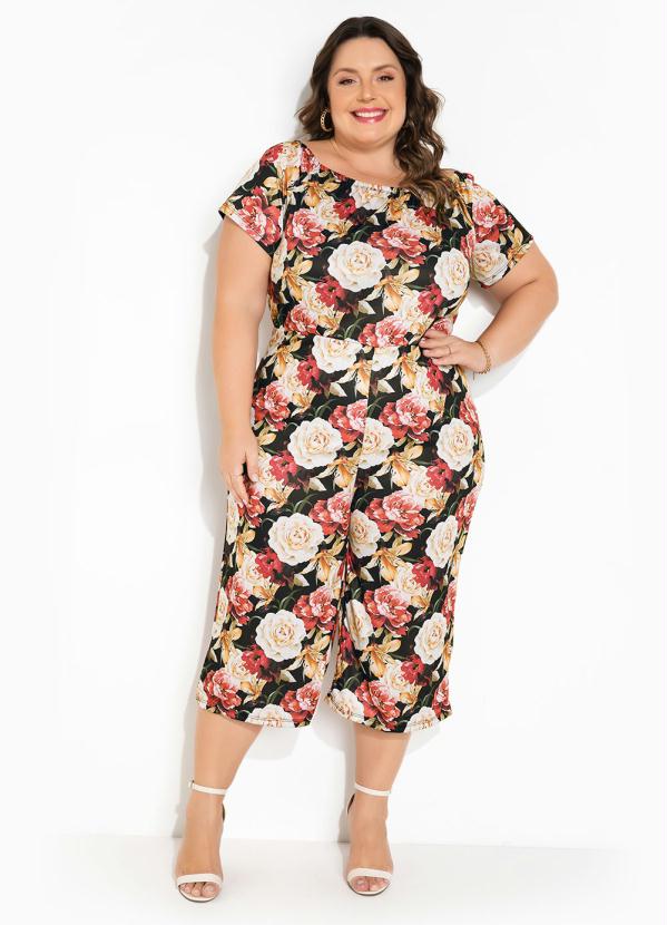 Macac O Floral Preto Ciganinha Plus Size Marguerite