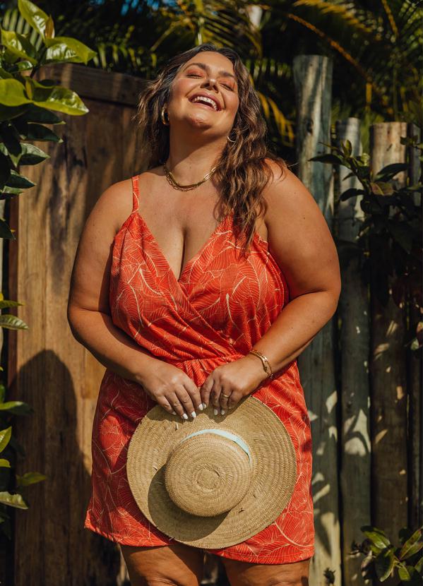 Marguerite Macaquinho Folhagem Laranja de Alças Plus Size