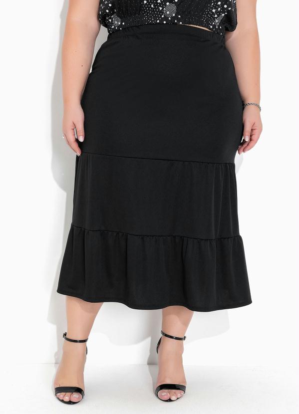 Marguerite Saia Preta Franzida Plus Size