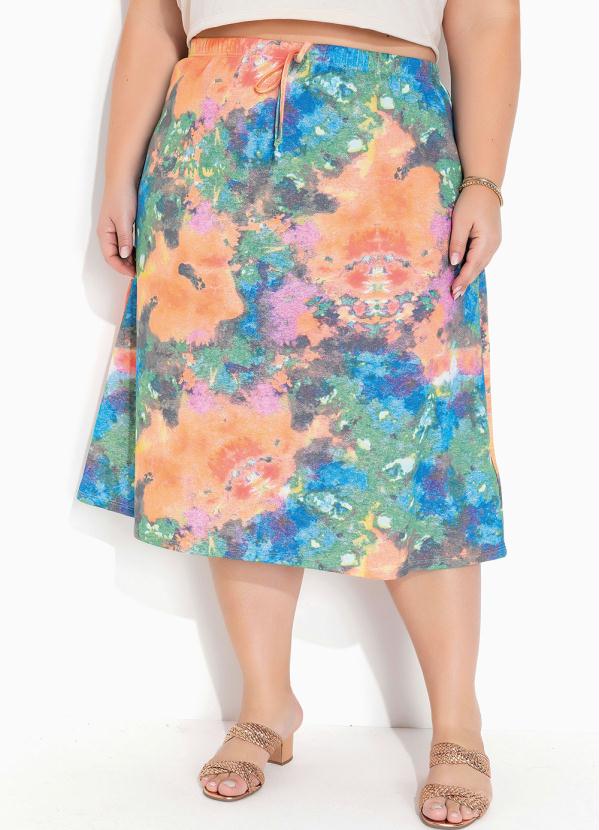 Saia Tie Dye Laranja Evasê Plus Size Marguerite