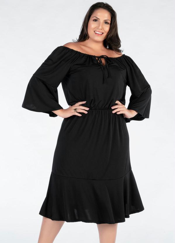 Vestido Plus Size Preto Ciganinha Mink