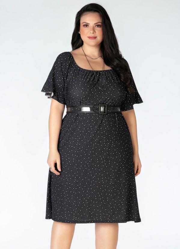 Vestido Plus Size Preto Po Mangas Evas Mink