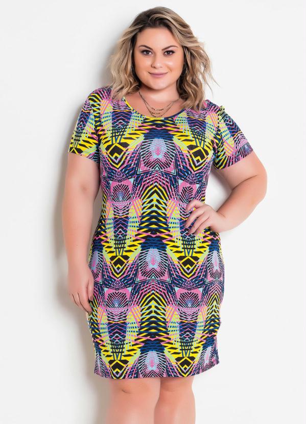 Vestido Efeito Neon Geométrico Plus Size Marguerite