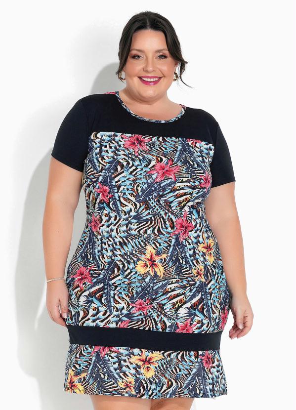 Vestido Floral Azul Plus Size Babado Marguerite