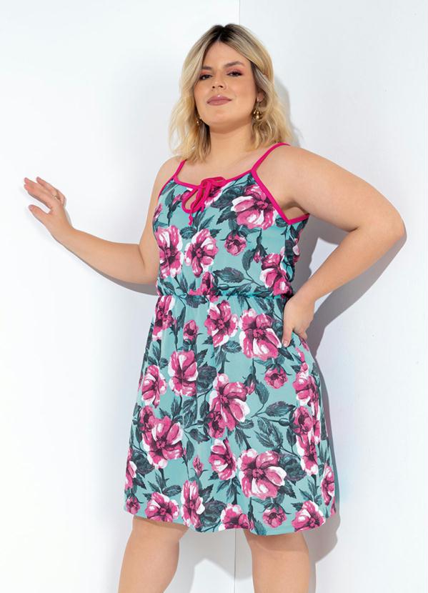 Vestido Floral Amarração no Decote Plus Size Marguerite