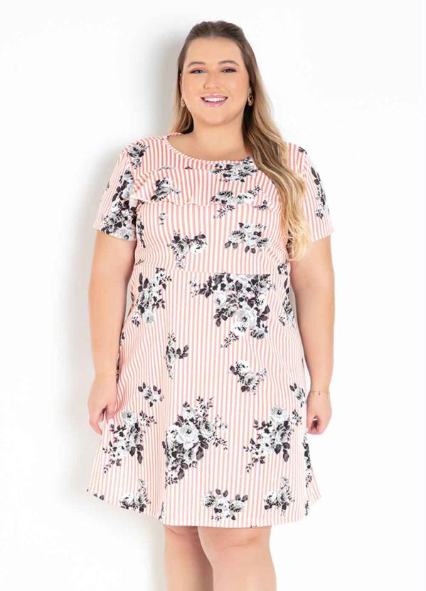 Vestido Floral E Listrado Babado Plus Size Marguerite