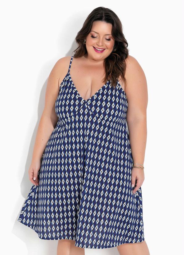 Vestido Geométrico Azul Alças Plus Size Marguerite