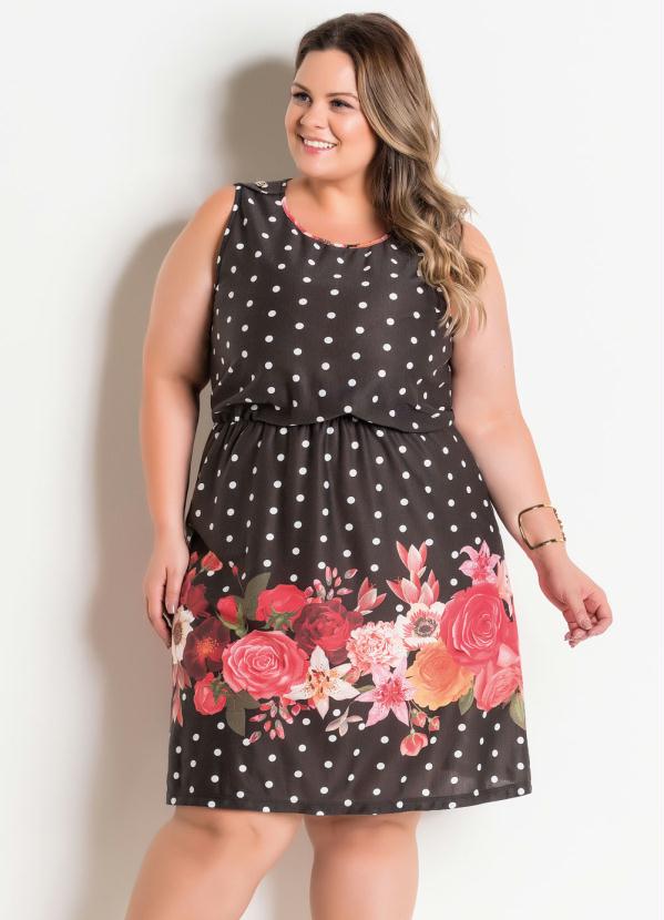 Vestido Marguerite Plus Size Poá e Floral Marguerite