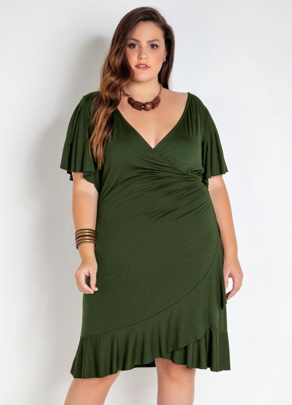 Vestido Plus Size Envelope Babado Verde Mink