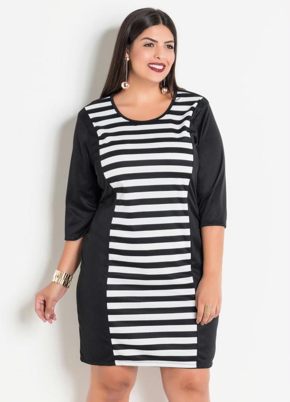 Vestido Plus Size Preto E Listras Marguerite Marguerite