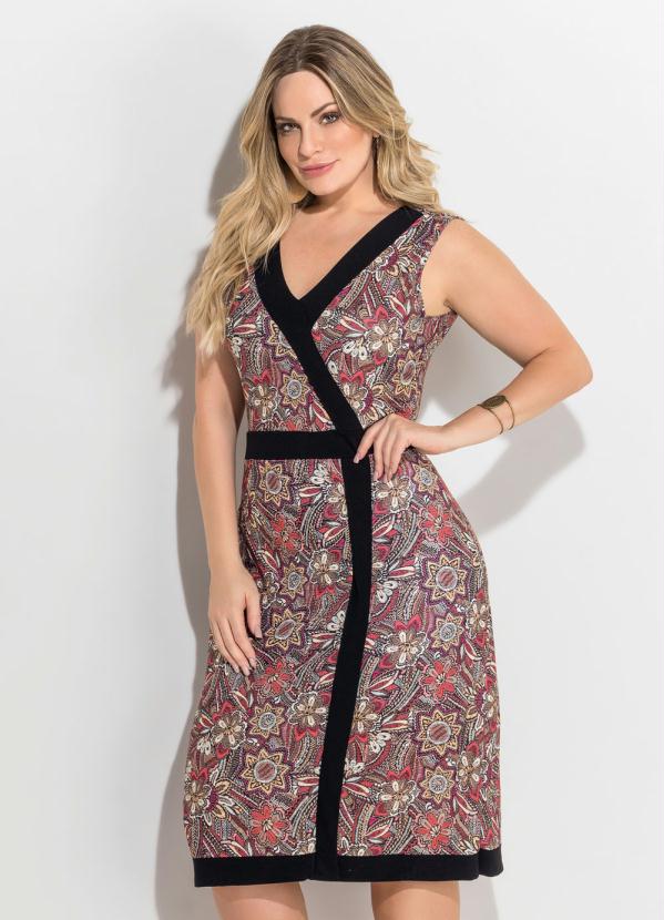 Vestido Midi Estampado Contrastante Plus Size Quintess