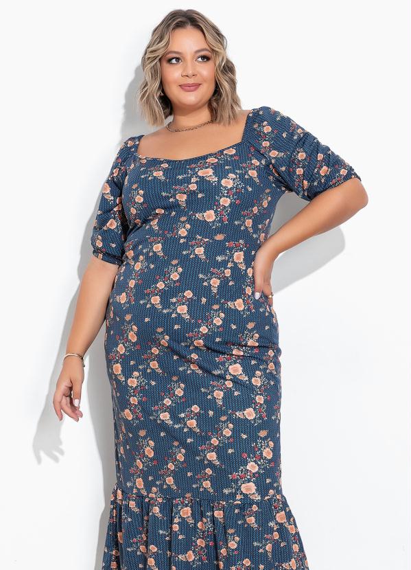 Vestido Geométrico Mangas Bufantes Plus Size Marguerite