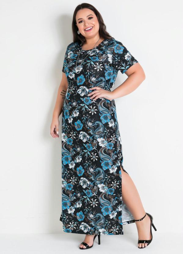 Vestido Longo Floral Fendas Plus Size Marguerite