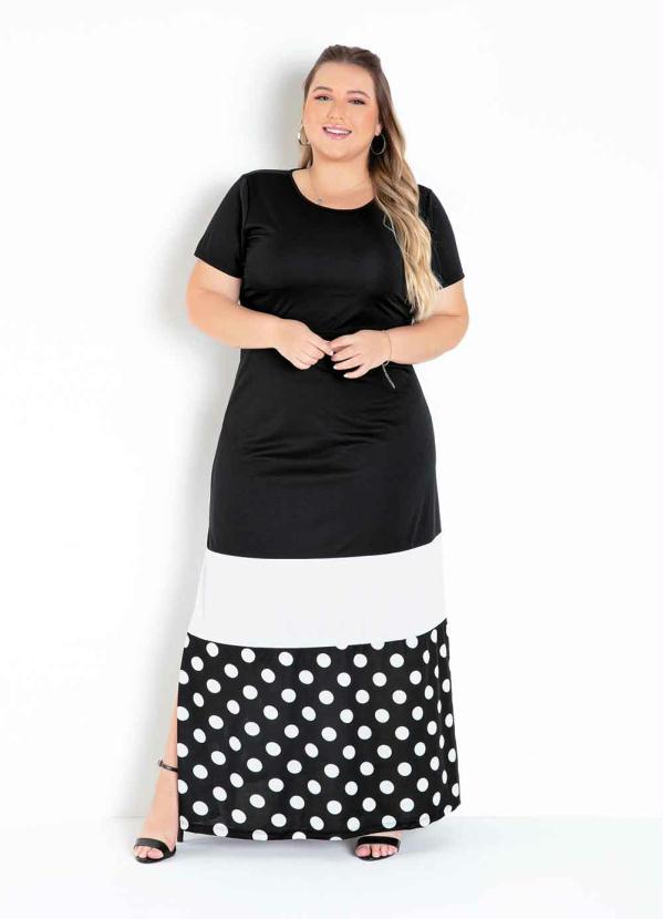 Vestido Longo Preto Fendas Plus Size Marguerite