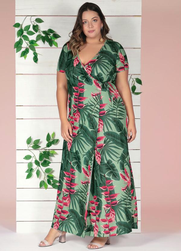 Vestido Longo Transpassado Folhagem Plus Size Marguerite