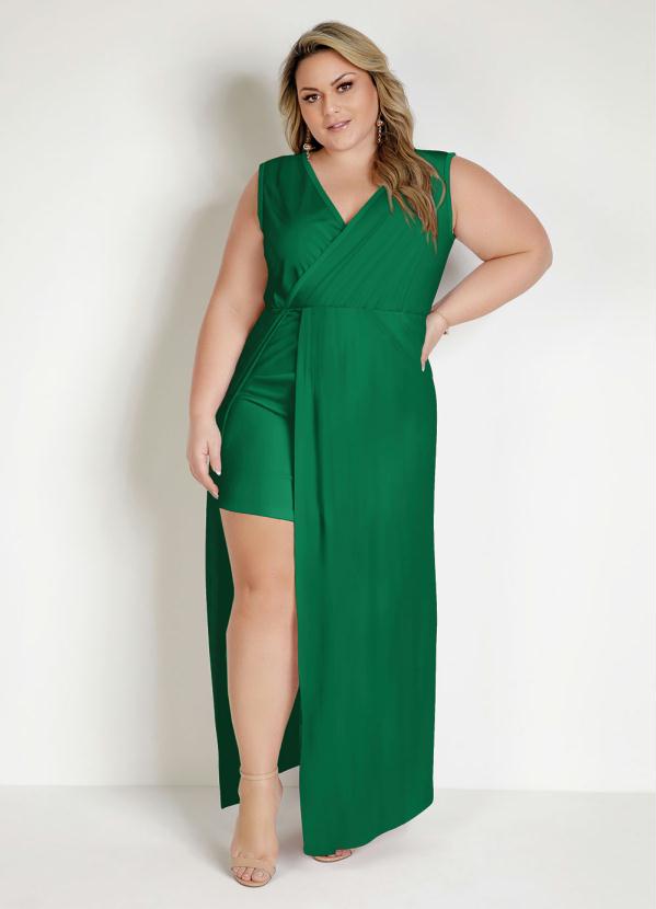 Vestido Longo Verde Transpassado Plus Size Marguerite