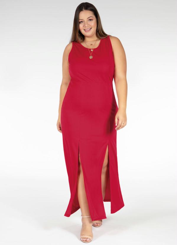 Vestido Longo Vermelho Fendas Plus Size Marguerite