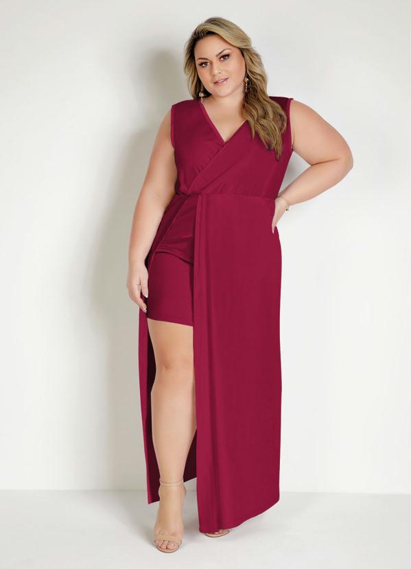 Vestido Longo Vermelho Plus Size Transpasse Marguerite