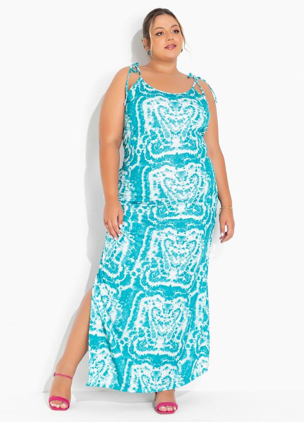 Vestido Tie Dye Turquesa Franzido Plus Size Marguerite