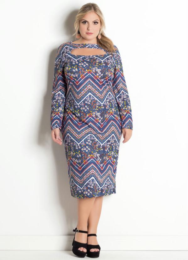 Vestido Étnico Vazado no Decote Plus Size Marguerite