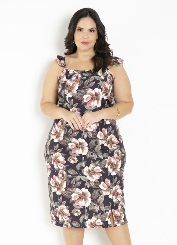 Vestido Floral Alças em Babado Plus Size Marguerite