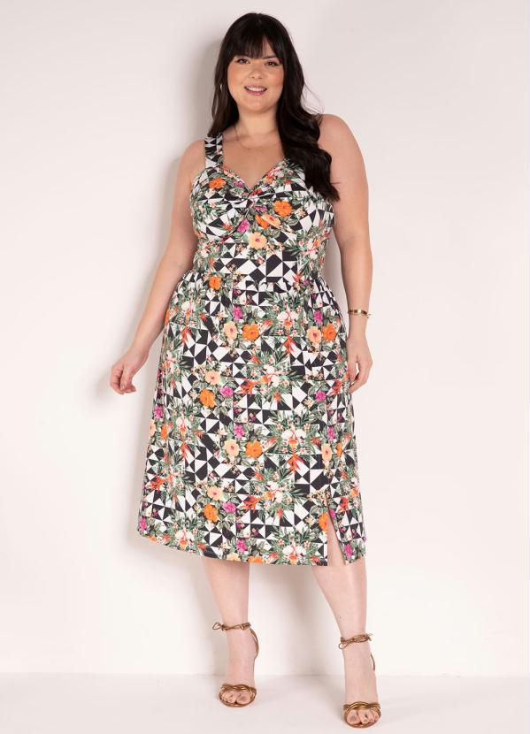 Vestido Floral Geométrico Torção Plus Size Marguerite