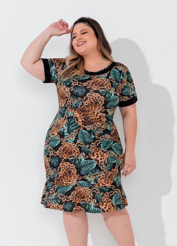 Vestido Folhagem Mangas Curtas Plus Size Marguerite