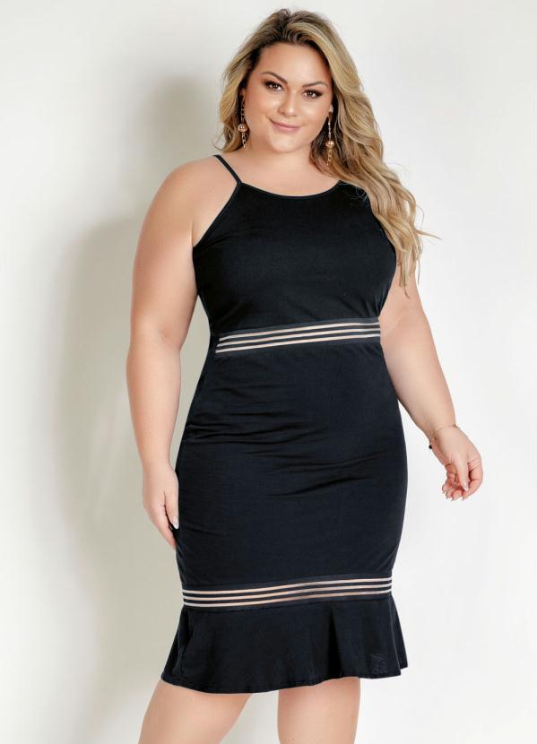 Vestido Midi Preto El Stico Plus Size Marguerite