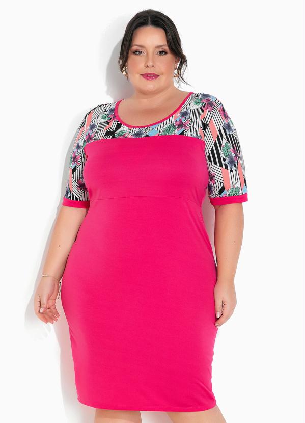 Vestido Pink Mangas Curtas Plus Size Marguerite