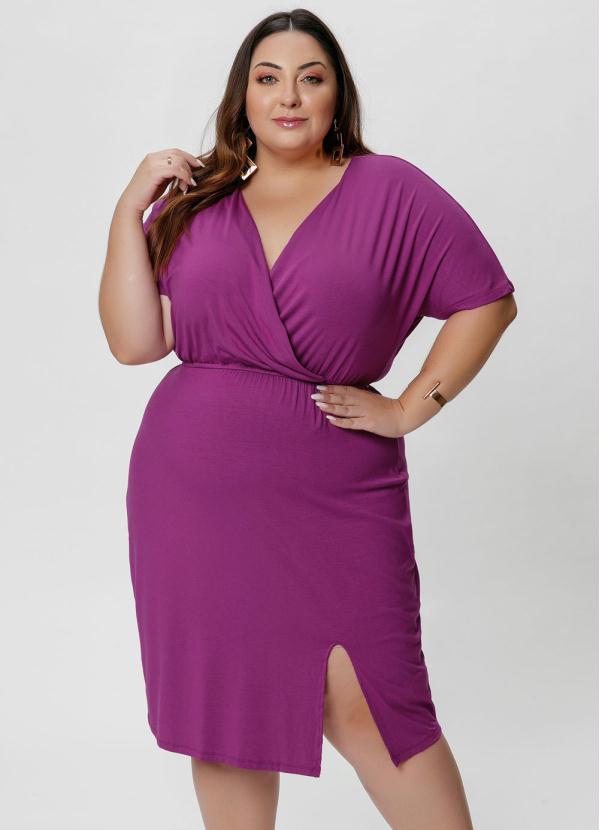 Vestido Plus Size Fucsia Decote Transpassado Mink