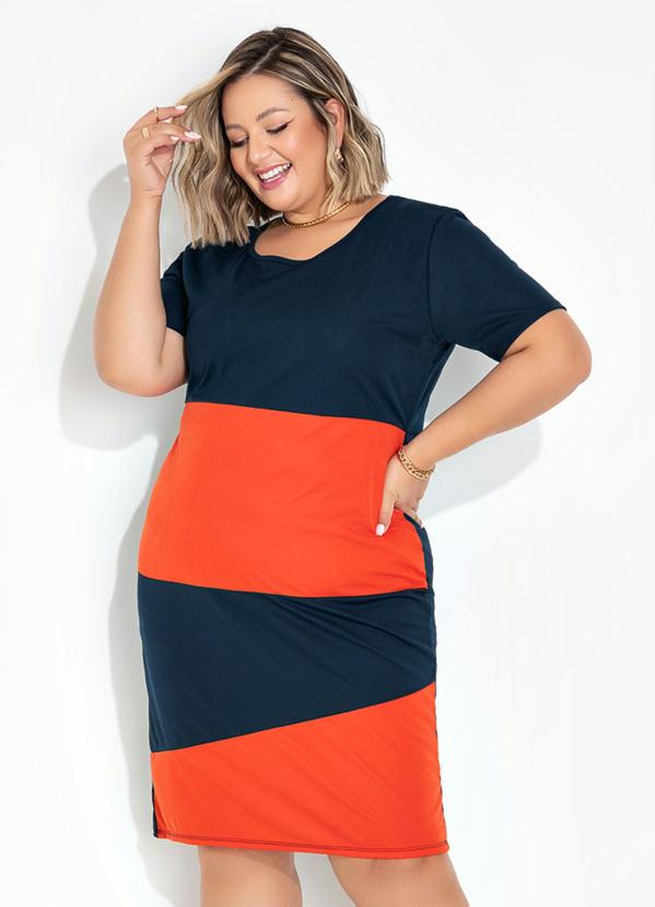 Vestido Tubinho Marinho E Laranja Plus Size Marguerite