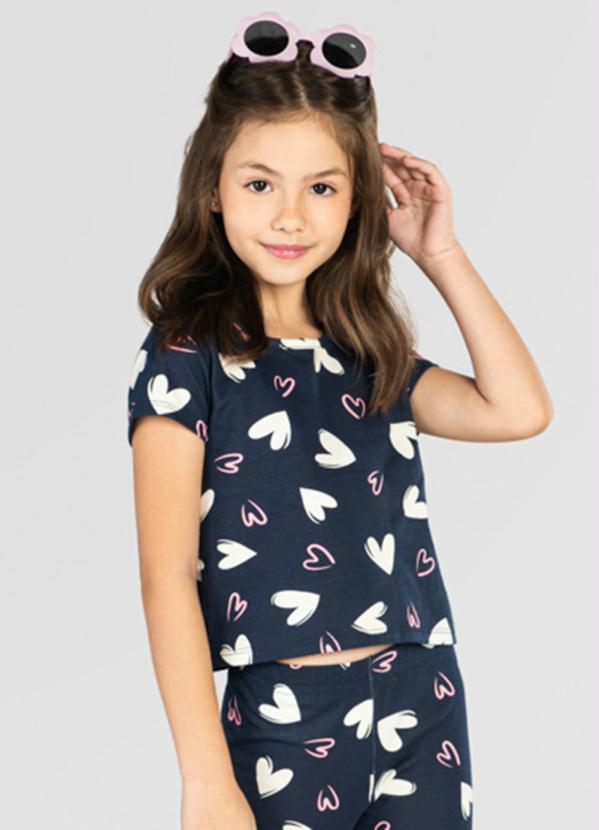 Blusa Cropped Infantil Menina Em Malha Azul Brandili