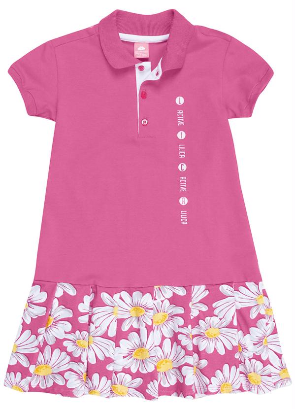 Vestido Polo Floral Manga Curta Infantil Rosa Lilica Ripilica