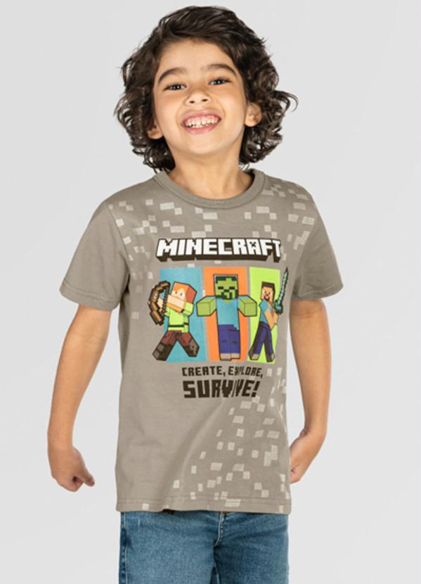 Camiseta Infantil Unissex Minecraft Cinza Brandili