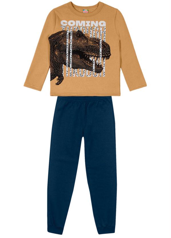 Conjunto Infantil Menino De Dinossauro Marrom Brandili