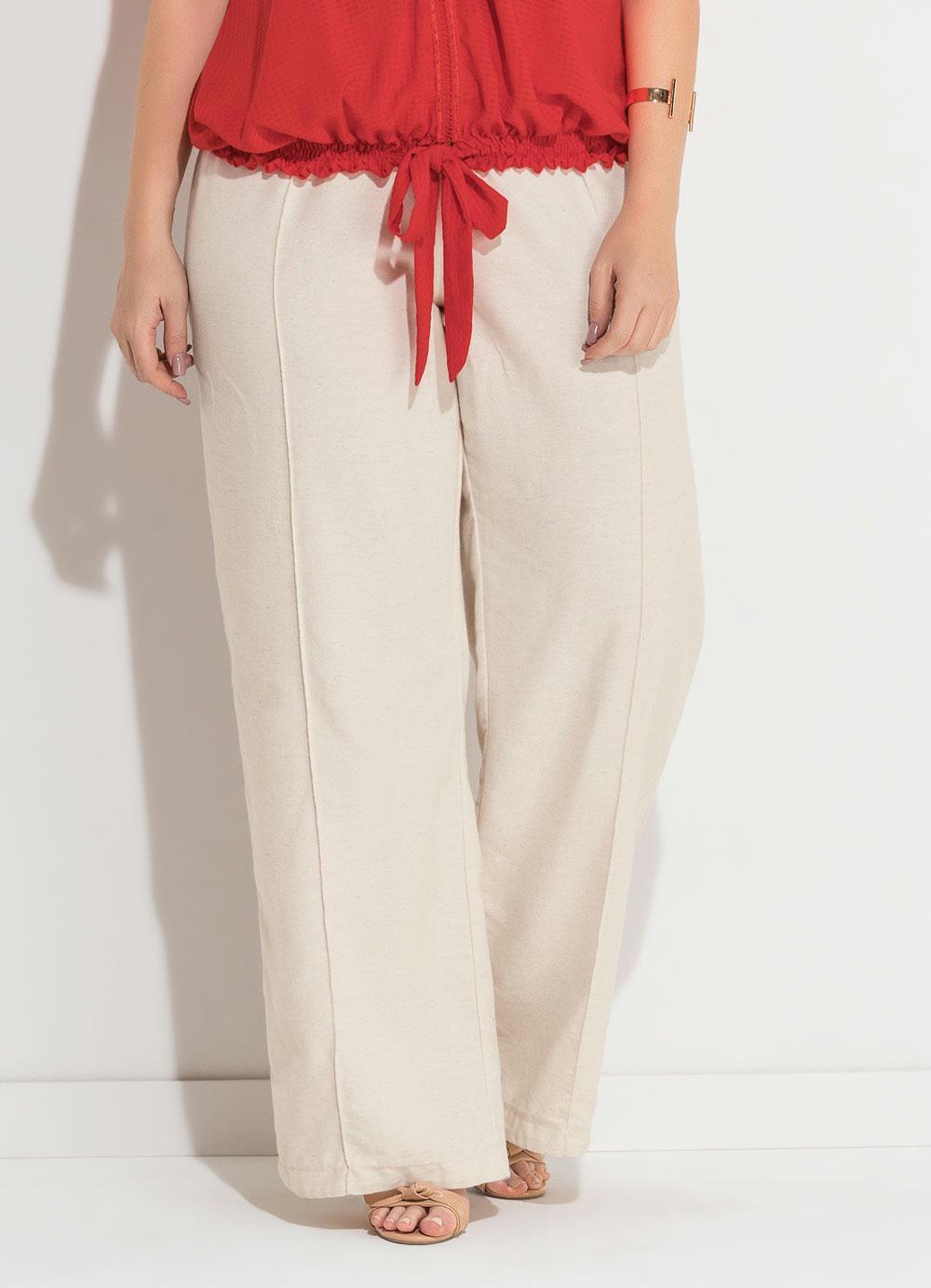 Calça de Linho Bege Plus Size Quintess - Quintess