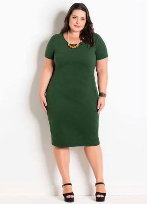 Vestido Verde Militar com Manga Curta Plus Size