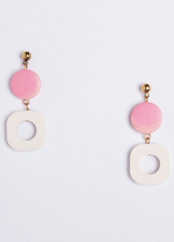 Quintess - Brincos Médios com Vazado Rosa e Off White 2