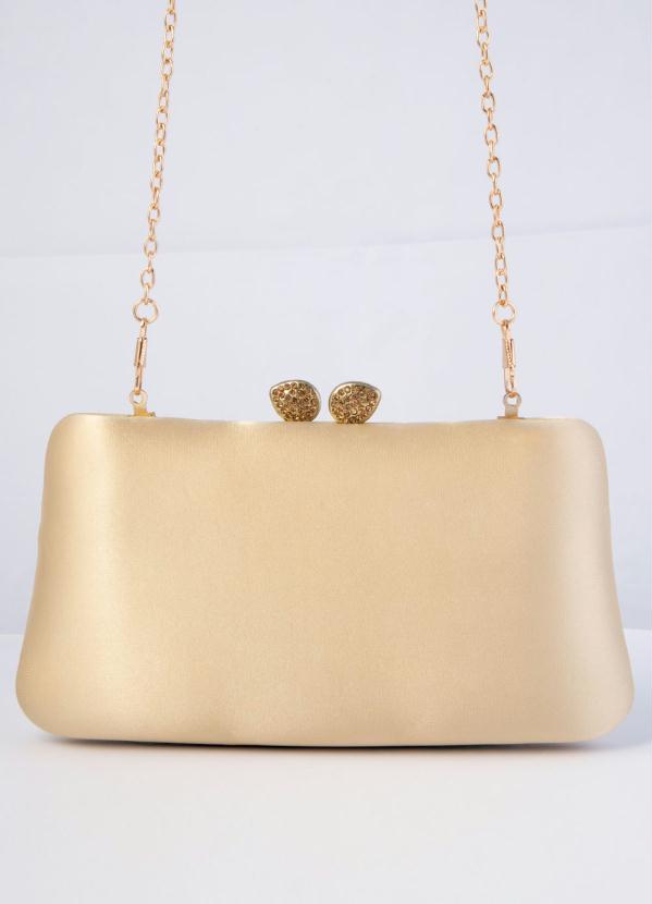 Quintess - Bolsa Clutch Dourada Forrada em Tecido
