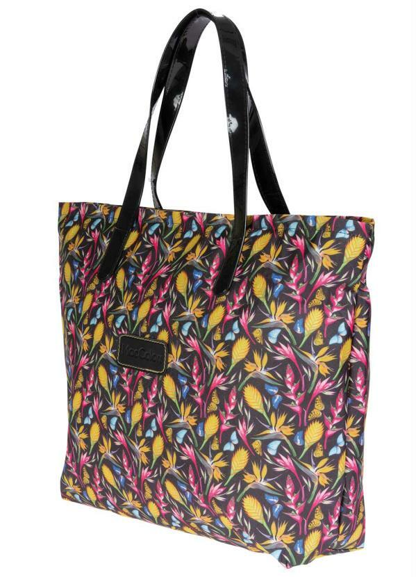 Outlet - Bolsa Floral com Alças em Sintético Verniz