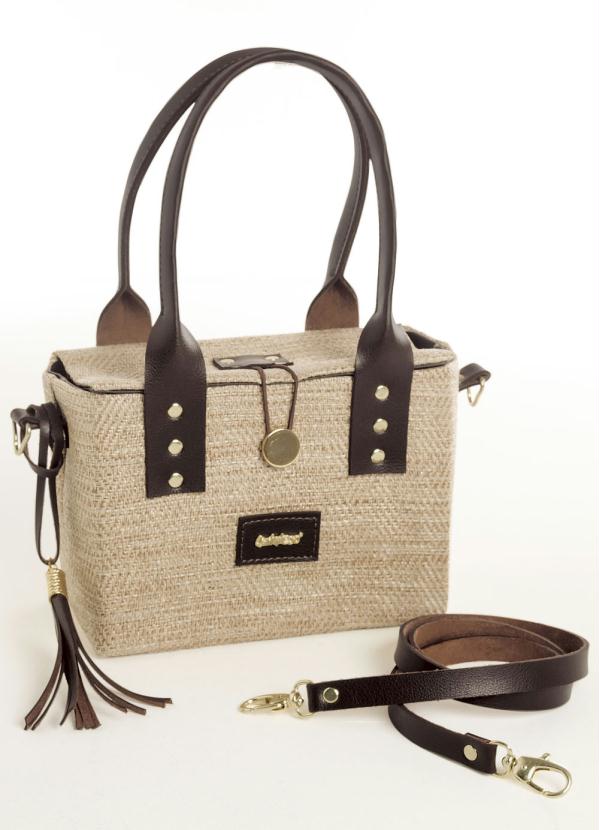 Quintess - Bolsa Tiracolo em Ráfia Quintess Cru e Marrom