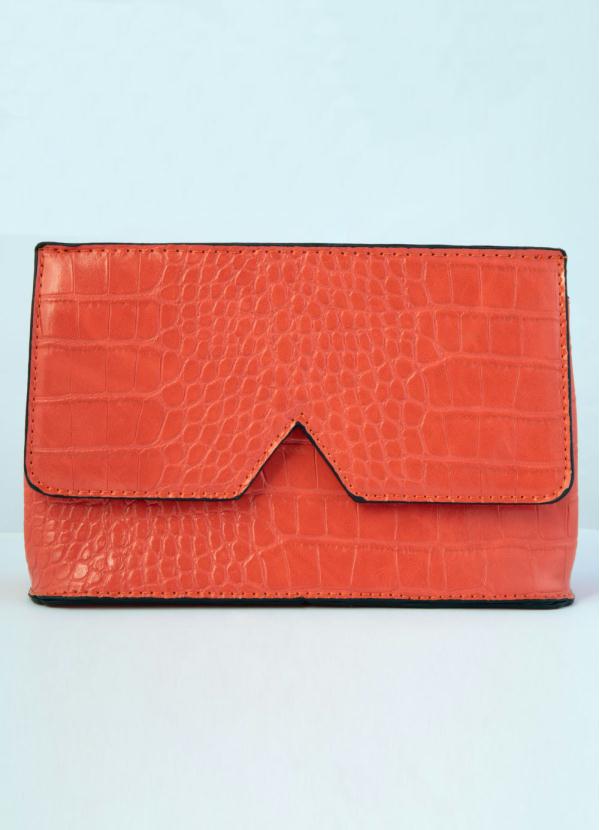 Quintess - Bolsa Transversal Croco Coral com Bolsos