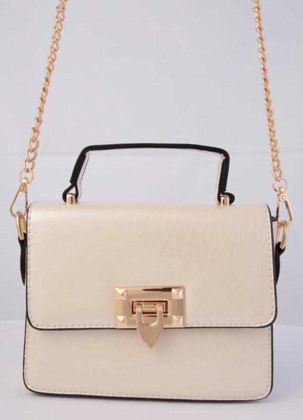 Quintess - Bolsa Transversal Pérola e Dourado em Vinil