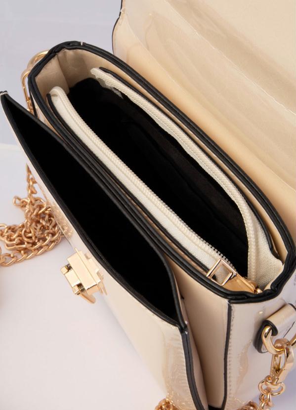 Quintess - Bolsa Transversal Pérola e Dourado em Vinil 5