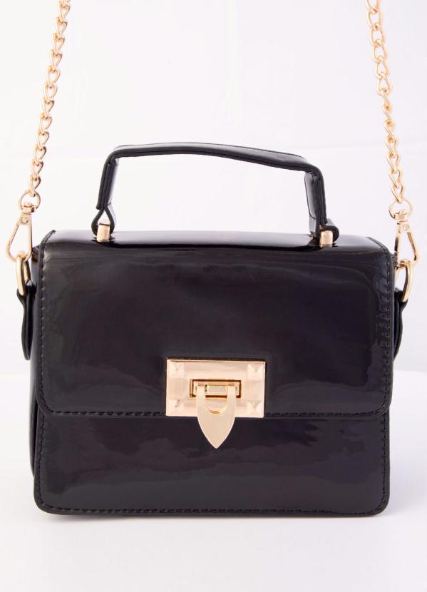 Quintess - Bolsa Transversal Preta e Dourado em Vinil