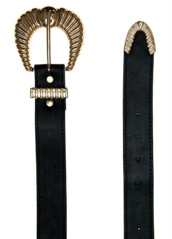 Mink - Cinto Preto com Fivela Grande Dourada 2