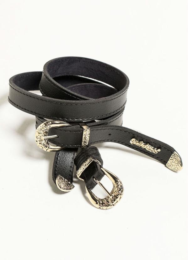 Quintess - Cinto com Duas Fivelas Preto e Prata