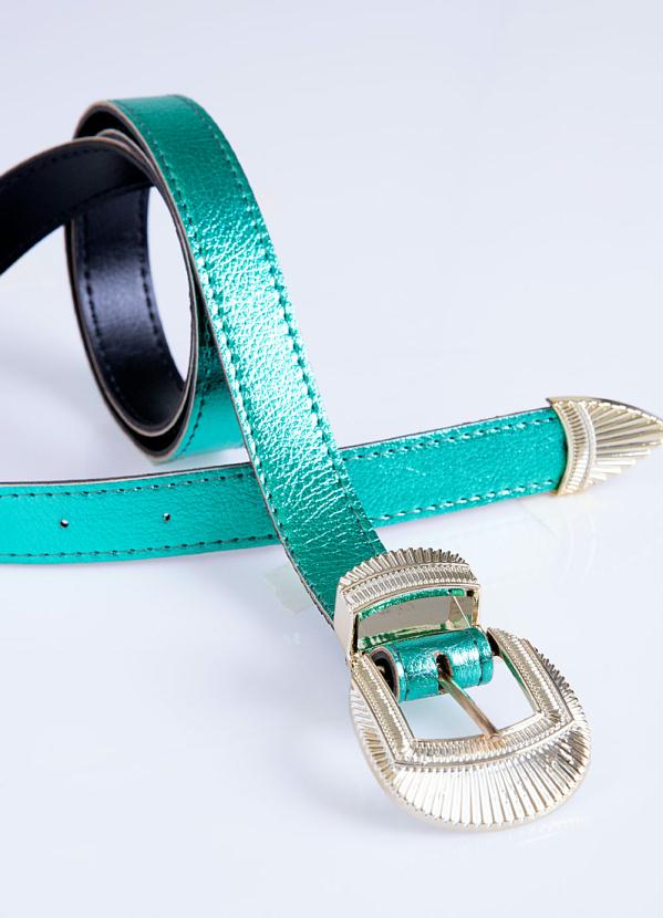 Quintess - Cinto Esmeralda Metalizado com Fivela em Dourado